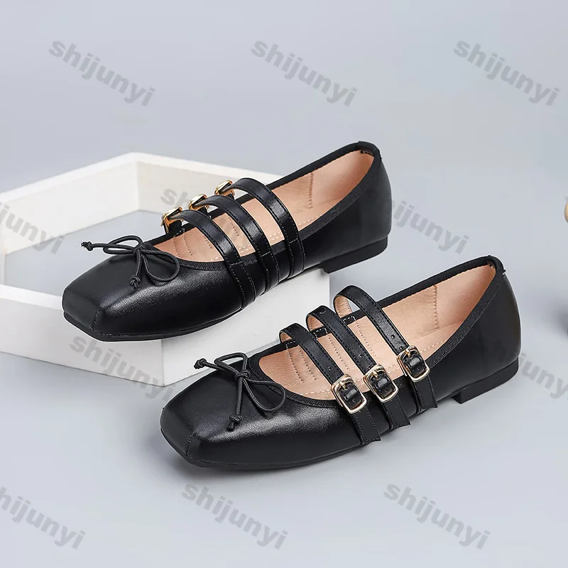

Туфли Мэри Джейн, женские летние туфли 2026, новые модные балетки больших размеров с квадратным носком, удобные туфли на плоской подошве с ремешком и пряжкой в стиле ретро