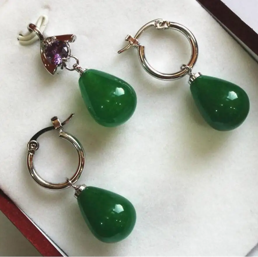 

perfect match new jewelry 12*16mm green jades pendant, earring set