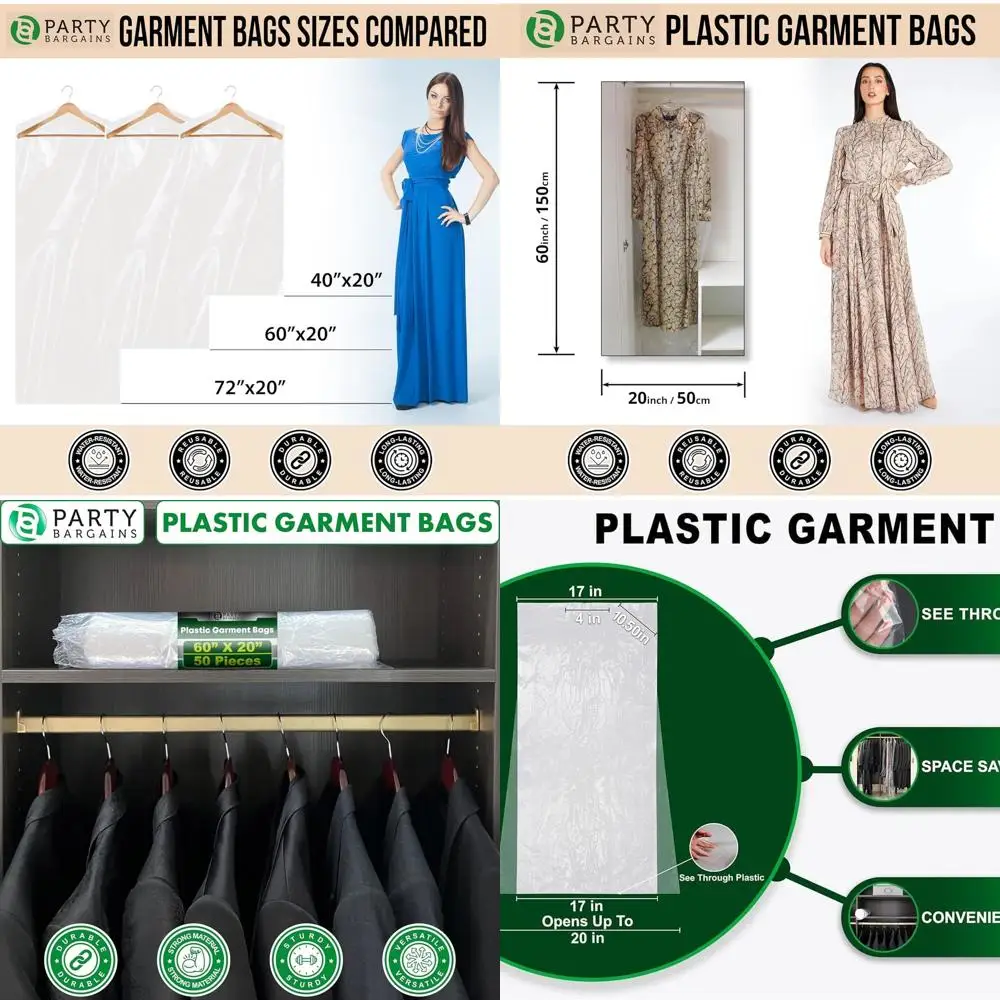 

100 Pack Disposable Polyethylene Garment Bags, 60x20 Inches, with Zip Closure