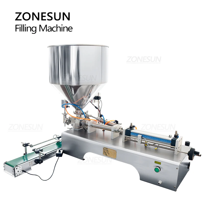 ZONESUN Viscous Liquid Filling Machine Automatic Paste Filler with Conveyor Chili Sauce Gel Peanut Butter Packaging ZS-DTGT1P