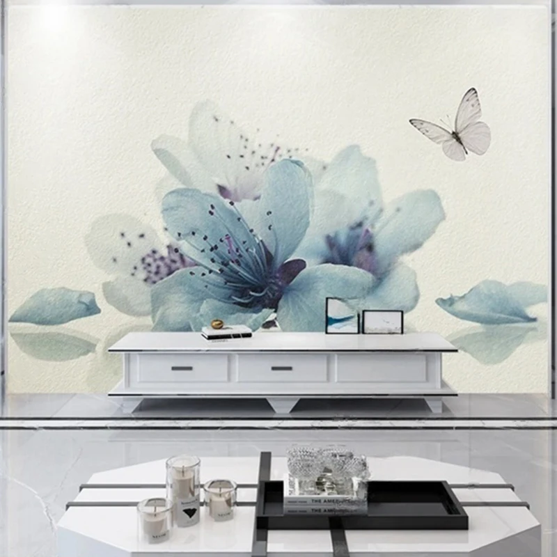 

Современная настенная роспись с цветочным принтом и бабочкой, фотообои на заказ для гостиной, спальни, 3D текстурированное настенное покрытие для домашнего офиса, деко
