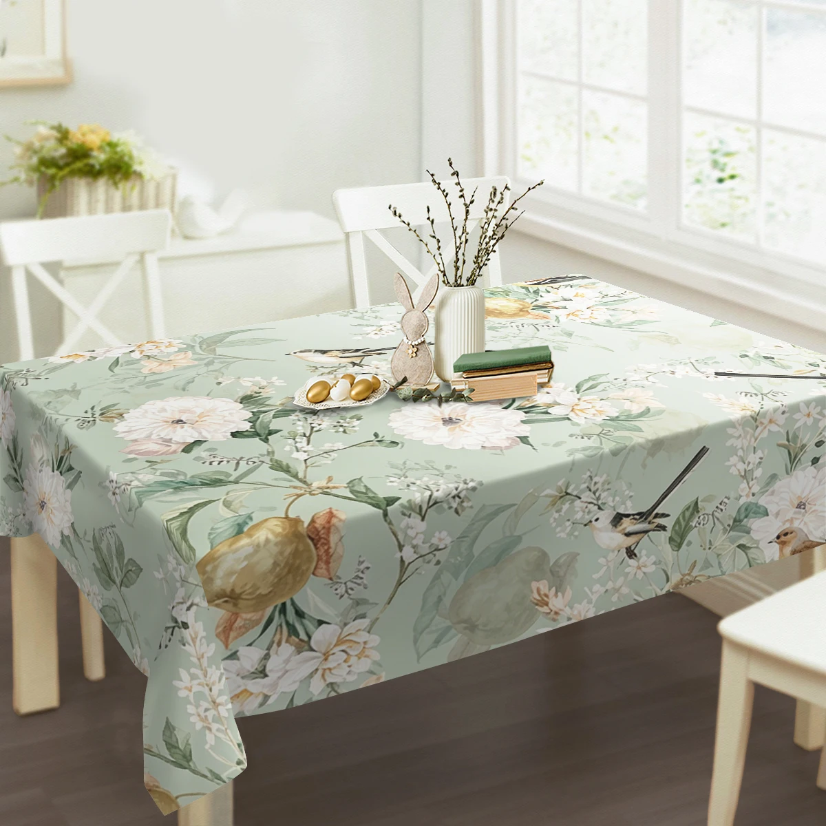 Whimsical Floral Frog Pattern Polyester Tablecloth - Decorative Dining Table Cover, Lovely Stylish Home Dining Scene Decoration