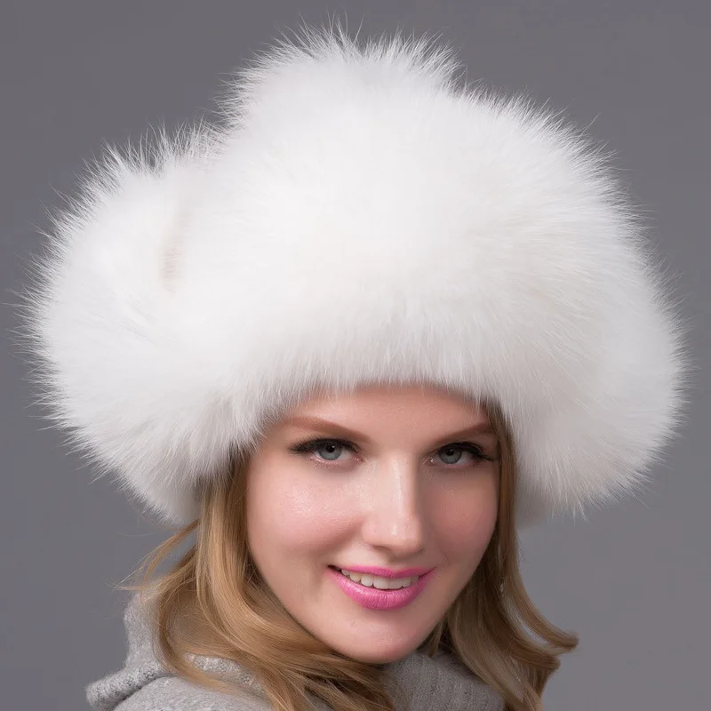 

High Quality Real Fox Fur Grass Bomber Hat Women's Ear Protection Hat Sheepskin Top Warm Winter Wind Snow Hat with Cotton