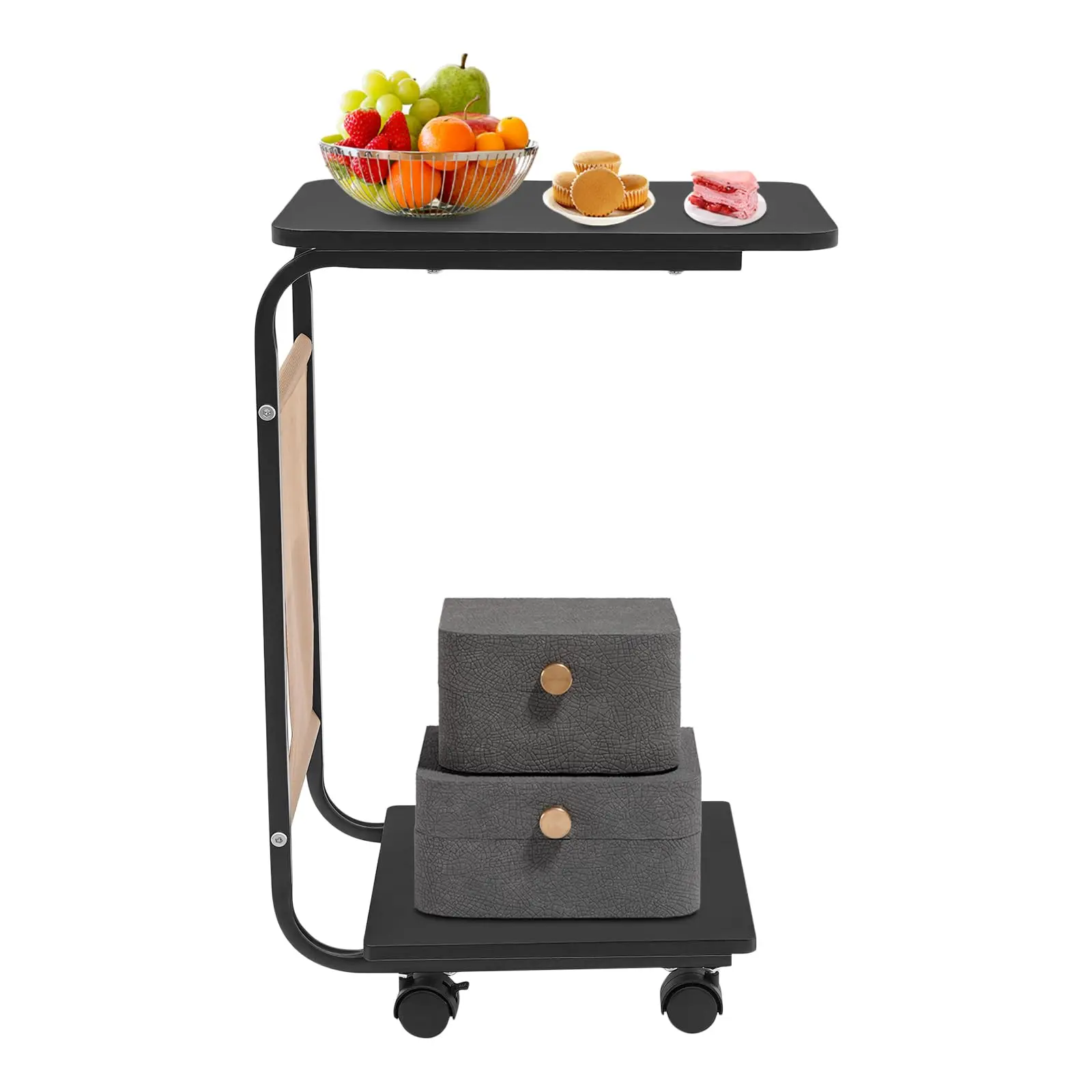 

Приставной столик C-образной формы с тканевой сумкой для хранения, небольшой столик C для дивана и кровати с колесами, журнальный столик над кроватью