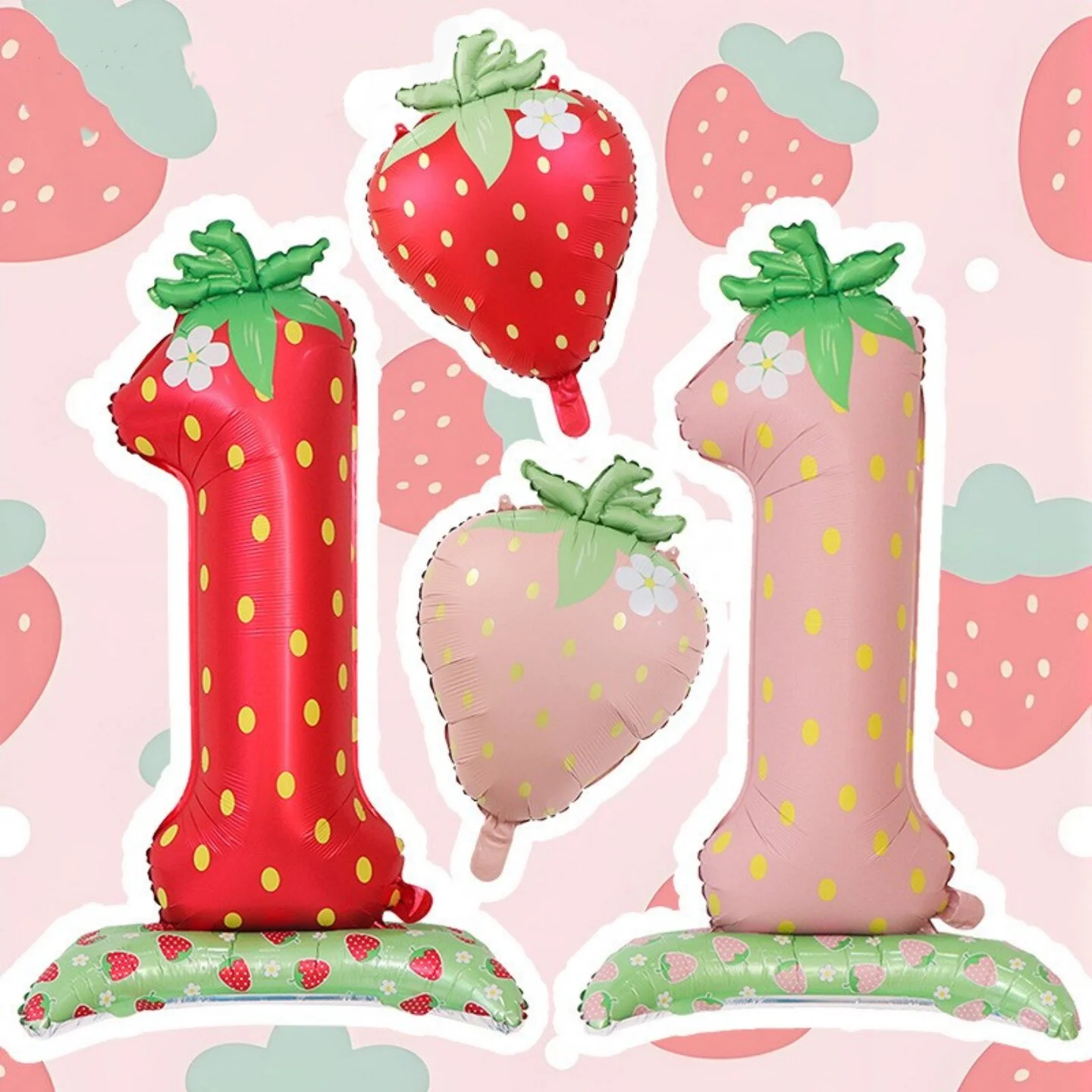 1 Stück Roter Rosa Erdbeer-Ballon zum 1. Geburtstag, 42 Zoll Groß, für Kinder-Geburtstagsfeier mit Frucht-Thema – Detail 1