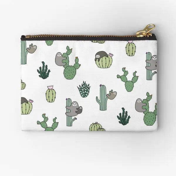 Cacti Sloths  Zipper Pouches Small Coin Socks Storage Packaging Bag Key Pocket Panties Women Wallet Money Pure Men Cosmetic