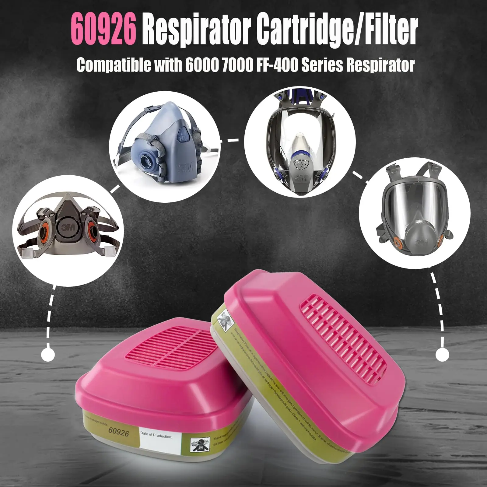 7502 Half Respirator with 60926 Respirator Cartridge Particulate Filter Goggle Effective Filtering Organic Vapors Acid Gases