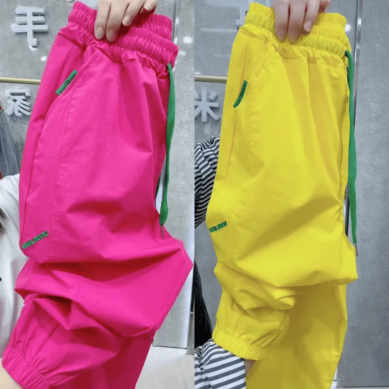 New Ice Silk Quick Drying Sports Pants Women Slim 2025 Summer Loose Elastic Waist Harem Pants Versatile Slim Casual Pants Ladies