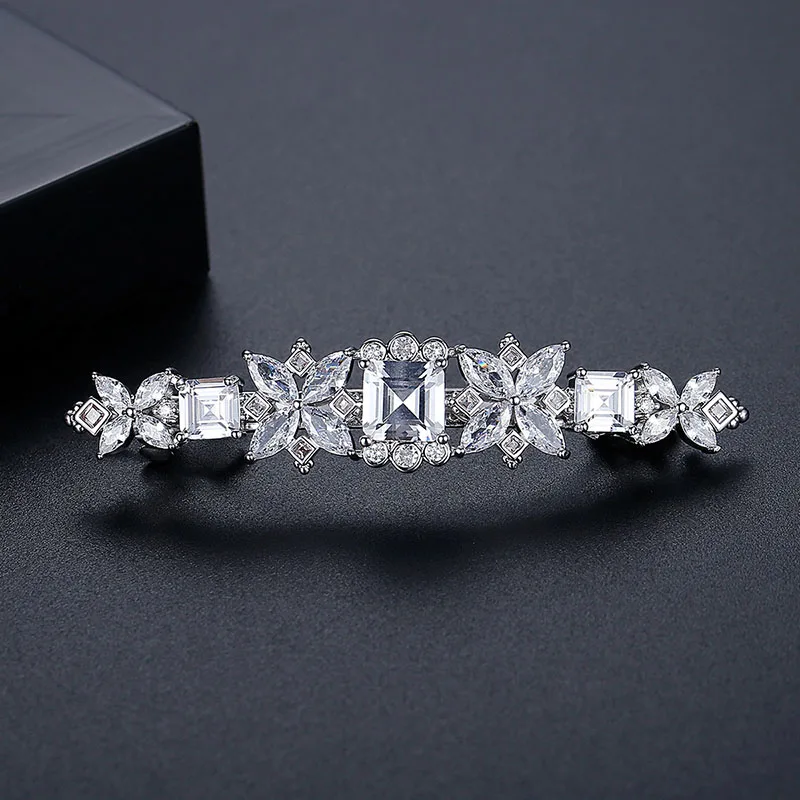 SLBRIDAL Luxury Trendy Prong Setting Cubic Zircon Women Hair Clip Barrettes Gilrs Bobby Pins Hairgrips Jewelry Hair Accessories