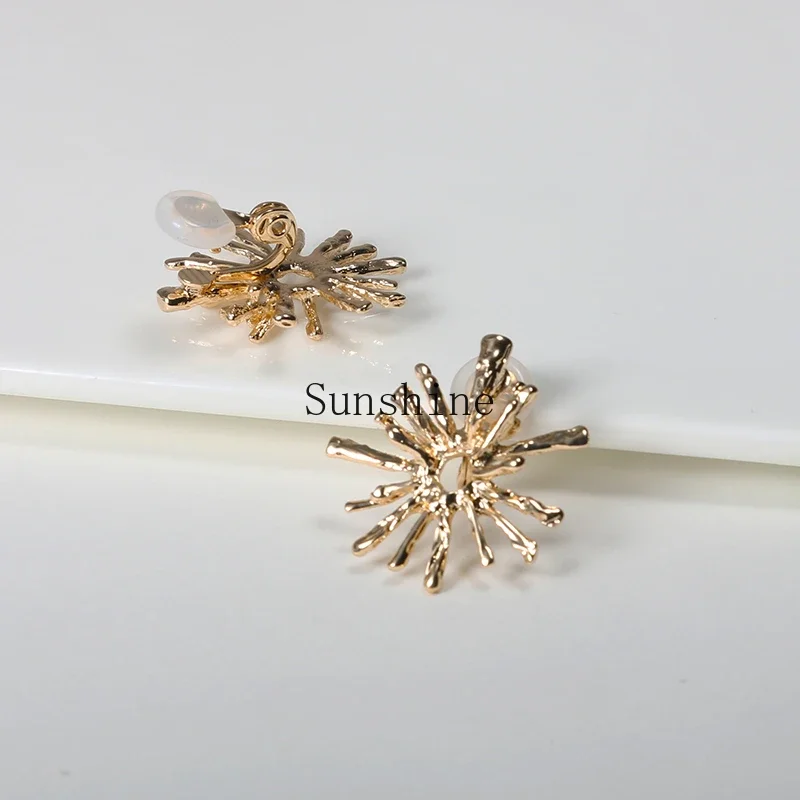 

Retro temperament European and American metal sunflower stud earrings and ear clips for women