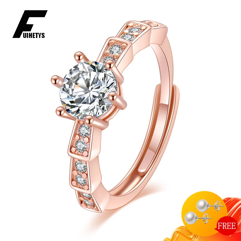 

Charm Rings 925 Silver Jewelry with Zircon Gemstone Open Finger Ring Trendy Accessories for Women Wedding Engagement Party Gift