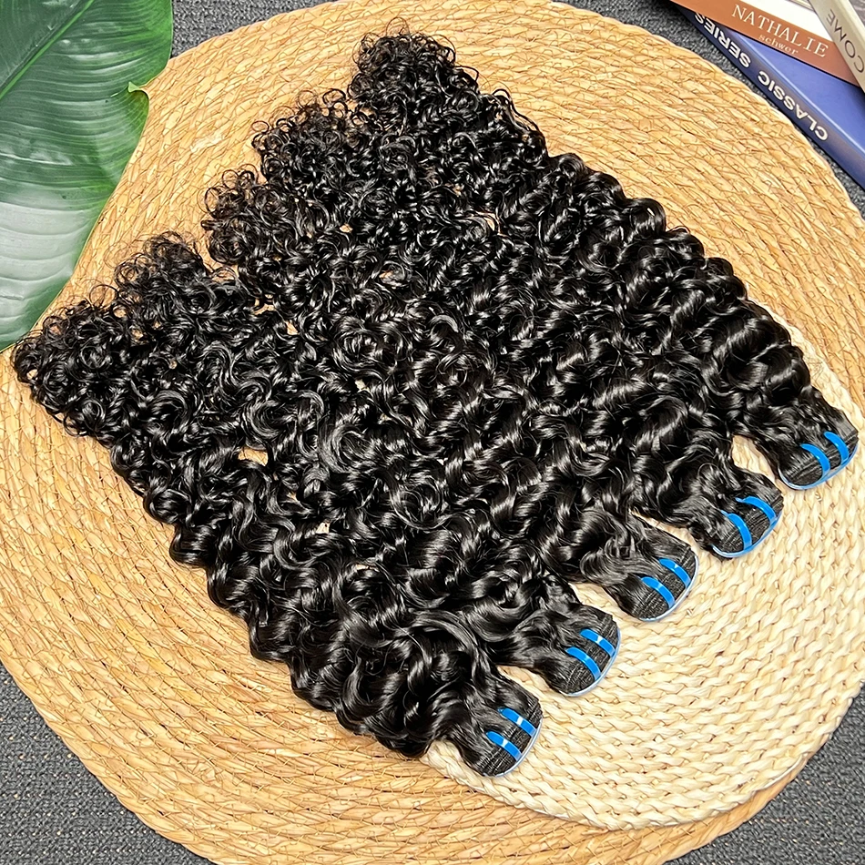 18A Волна воды Необработанные девственные пучки человеческих волос Двойной уток Натуральный черный цвет Вьетнамские вьющиеся волосы Плетение наращивания для женщин