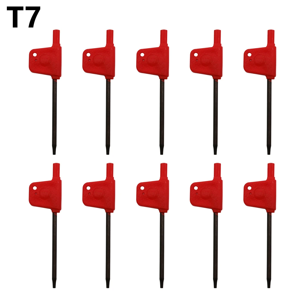 10pcs 80-88mm Small Torx Screwdriver T Wrench Red Flag Type Spanner Key T5 T6 T7 T8 T15 T20 For Hand Drills Hand Tool