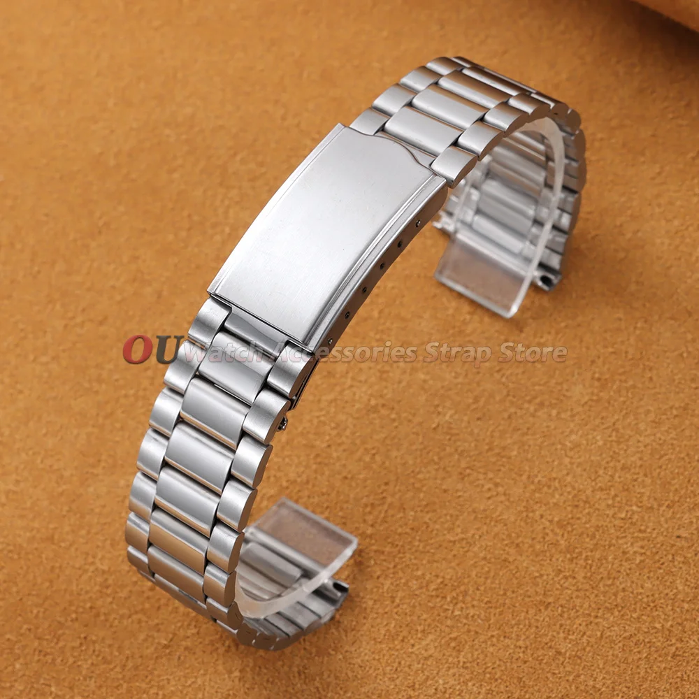 12mm 14mm 18mm 20mm Edelstahlarmband Metall-Uhrenarmband für Seiko Herren Damen 3-Perlen-Faltschließe Universal-Armband
