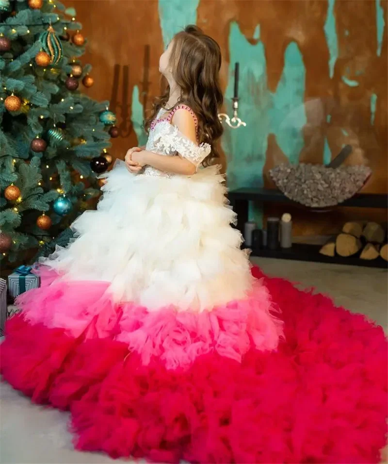 

Elegant Flower Girl Dress for Wedding Lace Beading Fluffy Ball Gown Girls Pageant Dresses Junior Bridesmaid Dress Customized