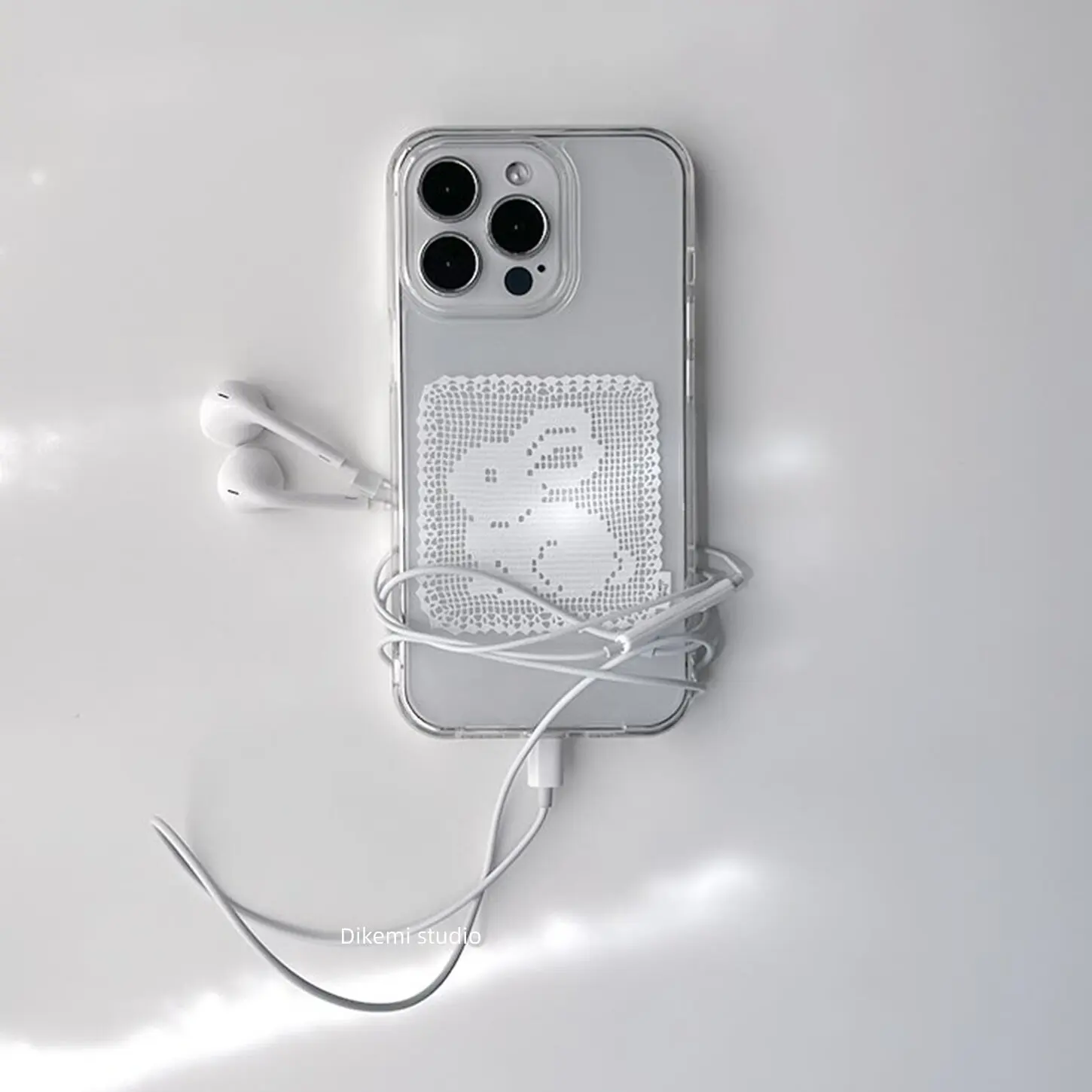 

Korean Ins White Lace Pattern Rabbit Phone Case For iPhone 17 Air 16 Pro Max 15 14 Plus 13 12 11 Shockproof Silicone Back Cover