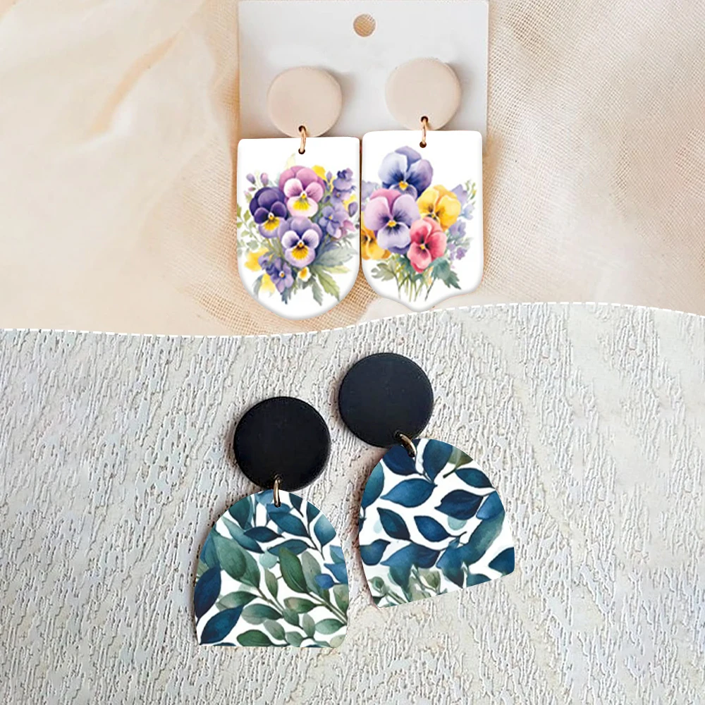 Spring Flower Blossom Leaves Abstract Polymer Clay Transfer Paper Stickers for Diy Jewelry Earrings Printing Paper Making