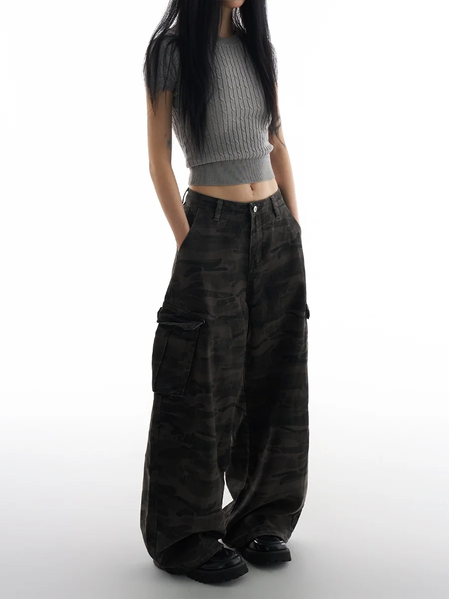 

Свободные повседневные камуфляжные рабочие брюки в американском стиле, женские свободные джинсовые брюки для девочек, осень-зима, моя