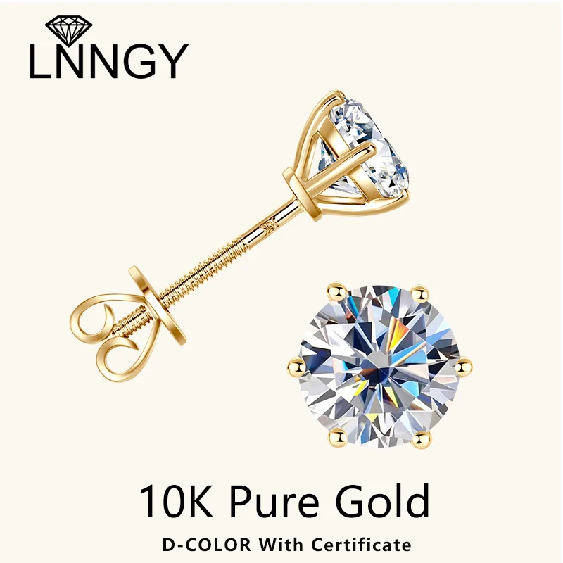 

Серьги-гвоздики Lnngy 1,0 карата с муассанитом и сертификатом, серьги из желтого золота 10 карат с винтами для пирсинга для женщин, ювелирные изделия в подарок