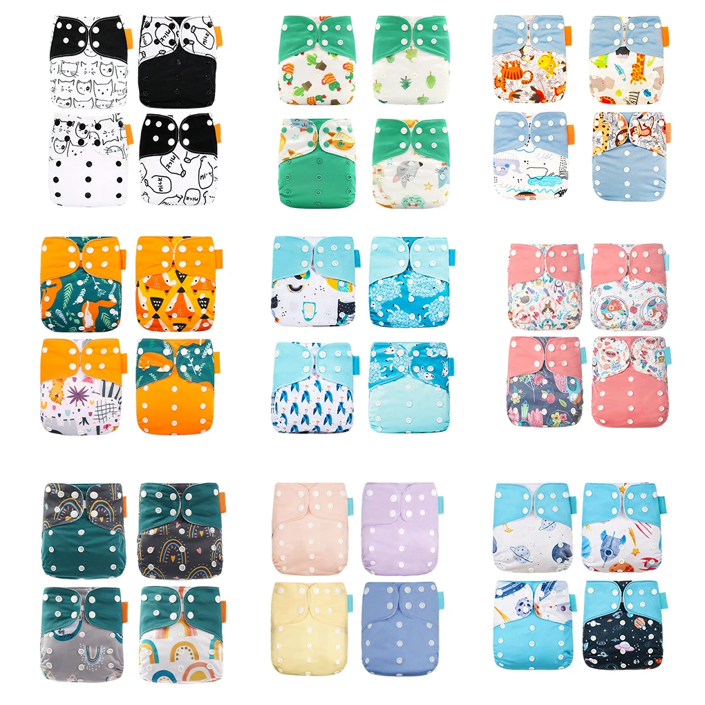 

Pack of 4 Baby Training Diapers Cover Washable Pocket Toddler Nappies Reusable Elastic Soft Printing Learning Wrap