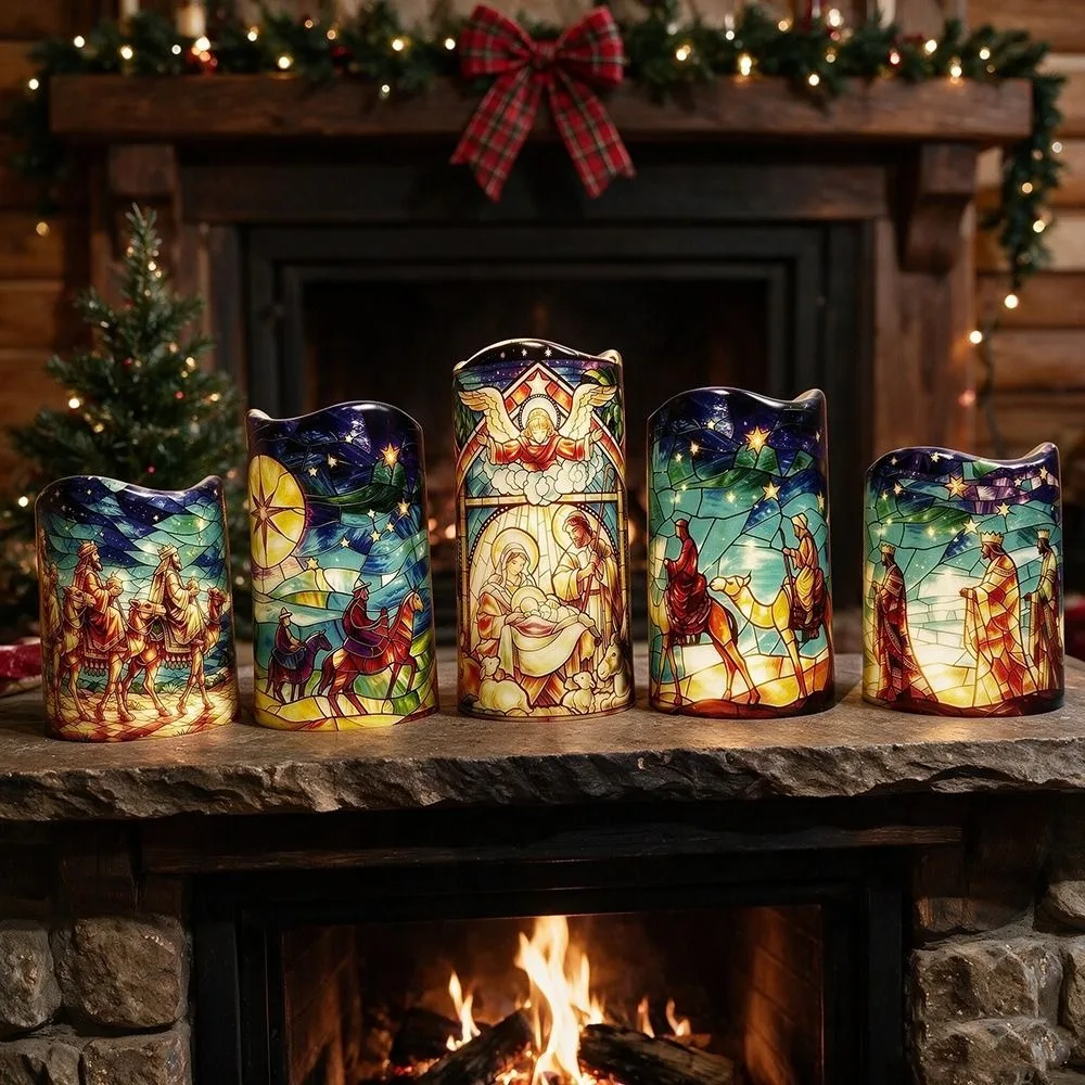 5pcs Flameless Flameless Candles Battery Powered LED Artificial Fake Candles Realistic Timed Religious Pillar Candles Indoor