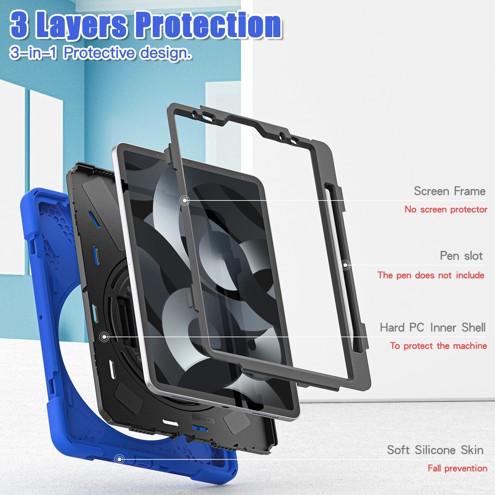 Tablet case For iPad Air 11 2024 Air4/5 10.9 inch Pro11 2021 2020 2018 Shockproof 360 degree rotating with hand strap cover