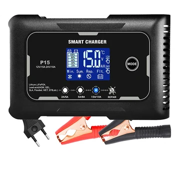 شحن بالنبض الأوتوماتيكي بشاشة LCD 15A/20A شاحن بطارية للسيارة والدراجة النارية بطارية ليثيوم الرصاص الحمضية