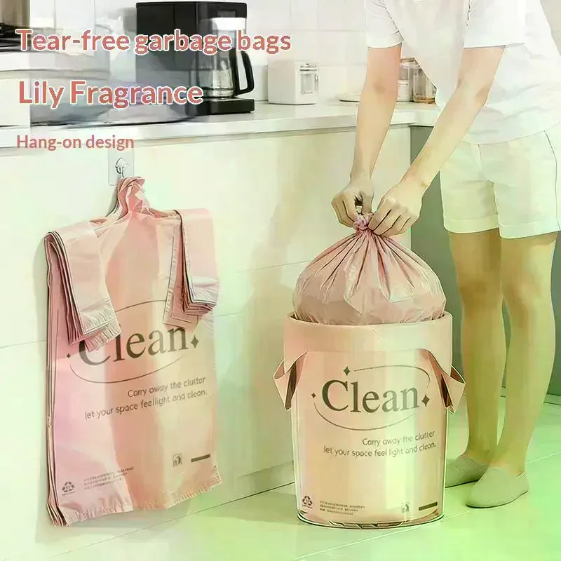 50PCS Thickened Drawstring Trash Bags Leak Proof Tear Resistant For Kitchen Bathroom Office Daily Use