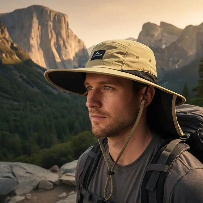 Atmungsaktiver Sonnenhut mit breiter Krempe, UPF 50 UV-Schutz und Nackenschutz, perfekt für Wandern, Camping, Angeln und Strandtouren. – Detail 9