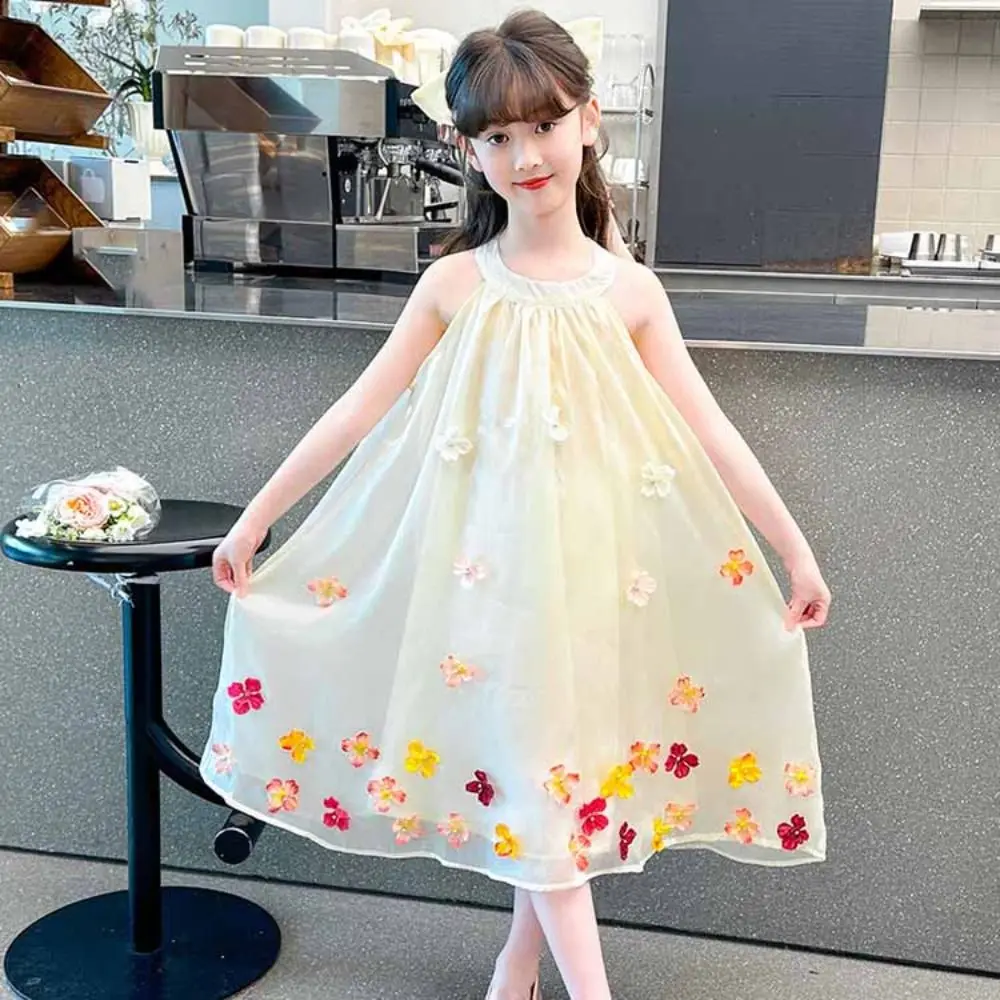 

Fashion Loose Girls Princess Dress Children Party Summer Flower Dresses Beach Vacation Sweet Teens Long Dress Holiday