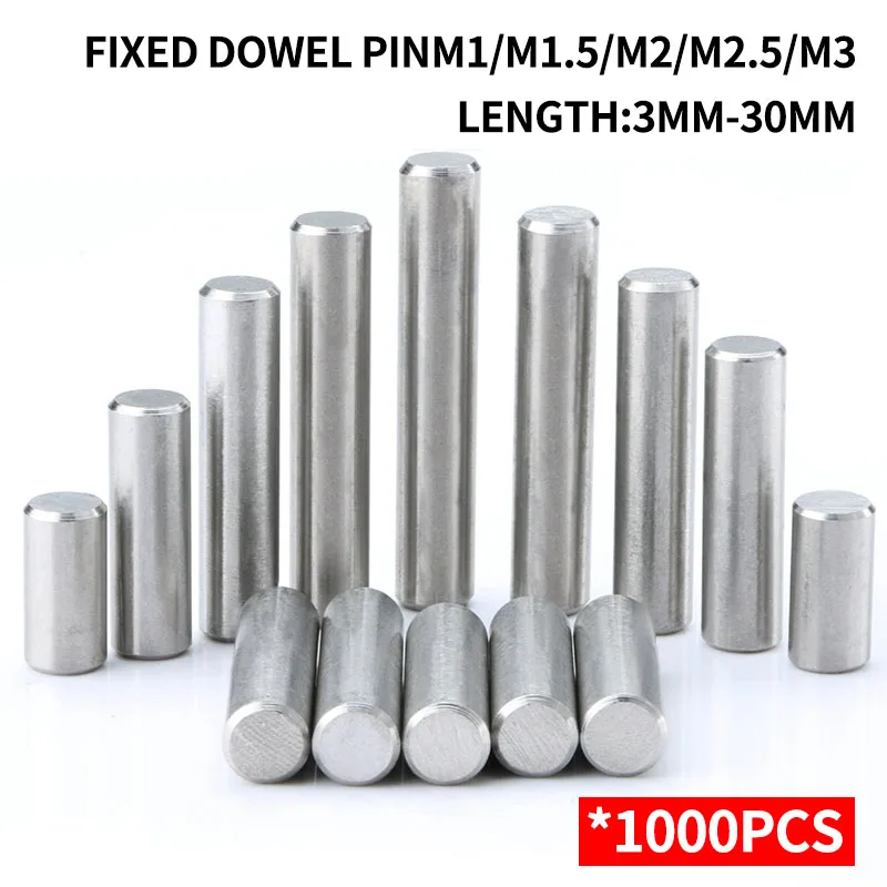 

1000PCS 304 Stainless Steel Pin Double Chamfered Flat Head Cylindrical Pin Solid Locating Fixed Dowel Pin M1 M1.5 M2 M3 φ3-30MM