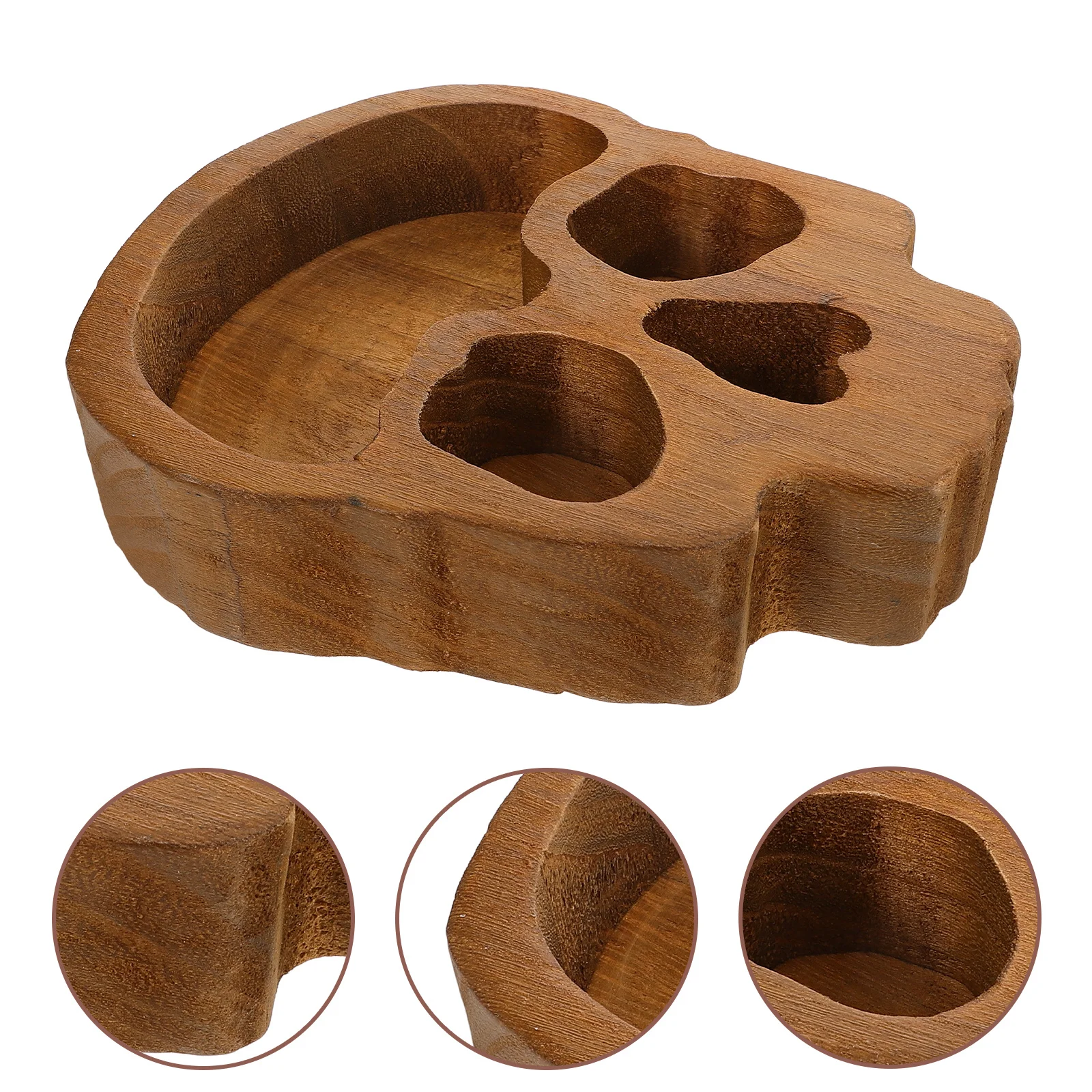 

Skull Wood Bowl Holder Snack Serving Tray Fruit Plate Dry Nut Display Halloween Party Dessert Board Kitchen Storage