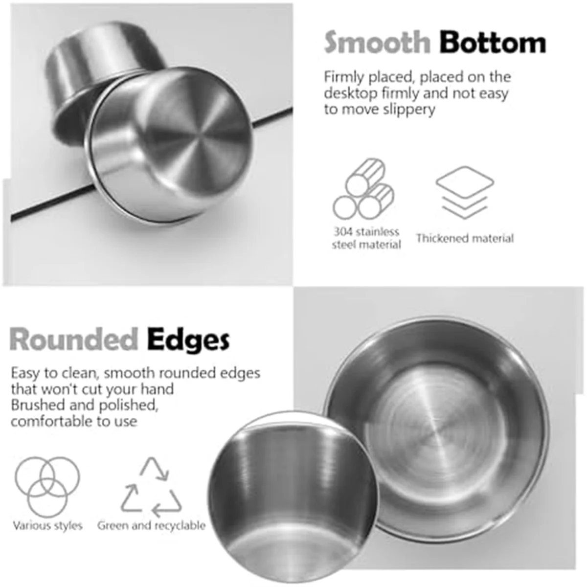 6Pcs 2 Oz Stainless Steel Dipping Sauce Cup, Mini Dip Bowls, Reusable Metal Condiment Cups Ramekins Containers (Silver)