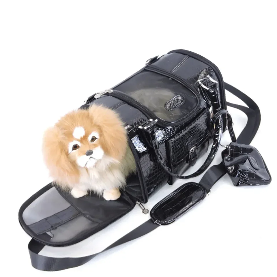 Hanpanda Portable Outdoor Dog Bag Small Dog Transport Bag Leather Travel Chihuahua Teddy PU Carrier for Dog Handbag with Purse