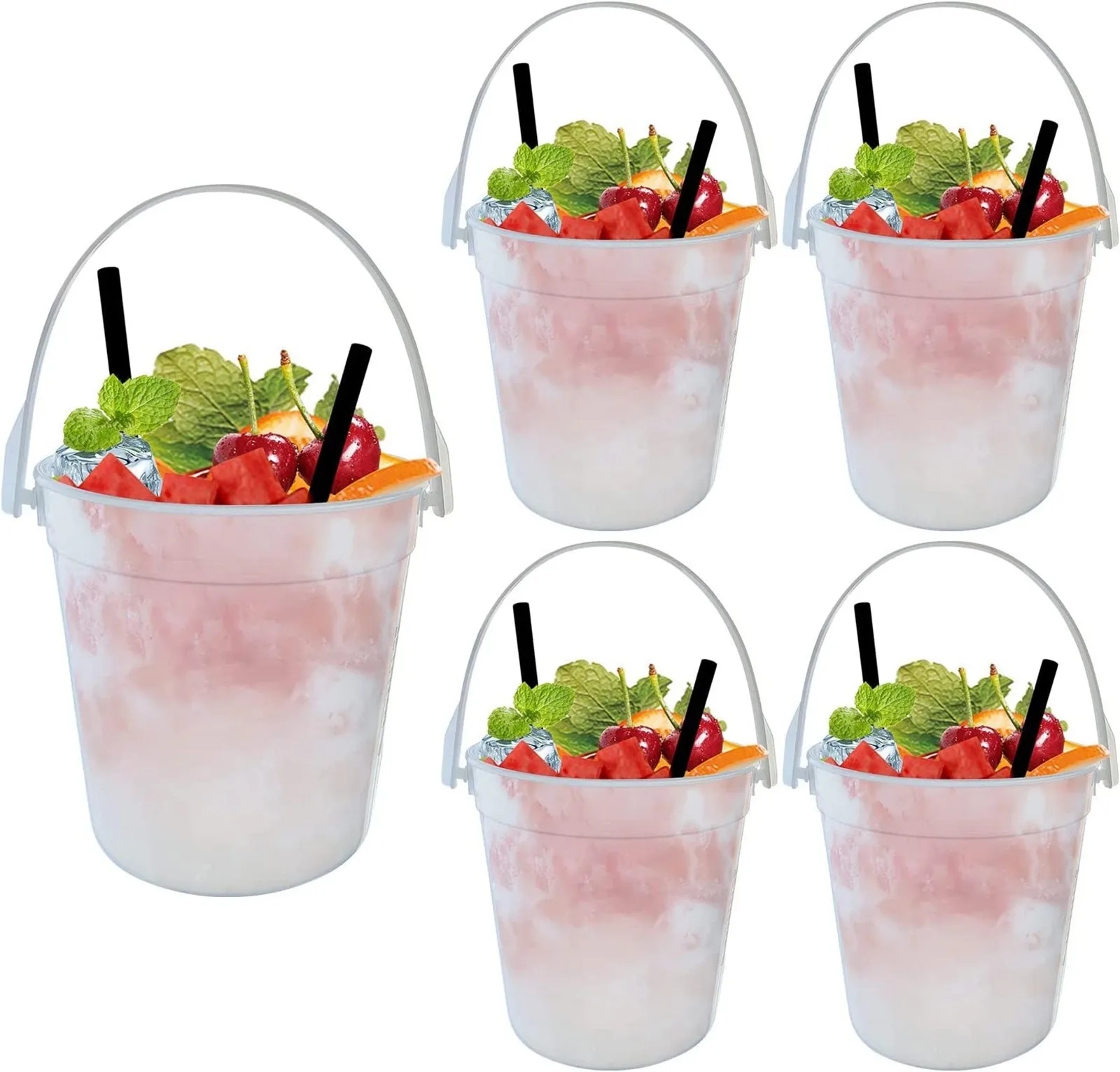 5Pcs Plastic Cocktail Buckets For Drinks Anything But A Cup Party Ideas Reusable Punch Bowls 1 Liter Ice Bucket Smoothie Bucket