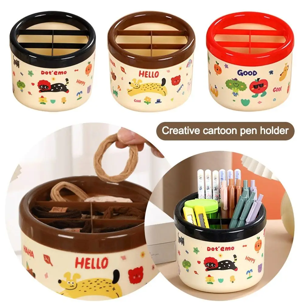 Cartoon Pen Holder Dopamine Large Capacity Stationery Storage Box with Sticker Multi Grid Makeup Brush Organizer