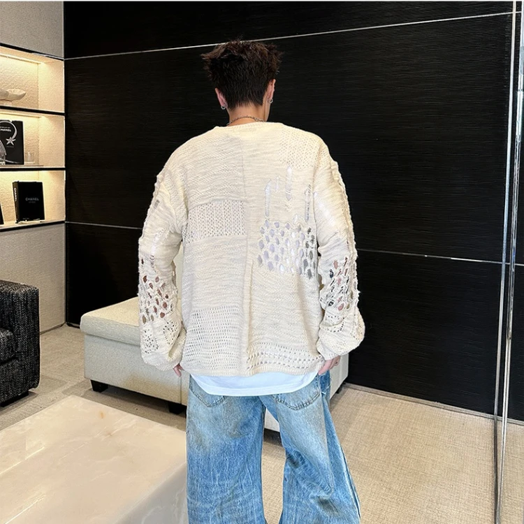 سترة Laid-ba Sle الرجالية المحبوكة للخريف والشتاء مجوفة وفضفاضة غير رسمية من ألياف البوليستر غير قابلة للتشوه... #5