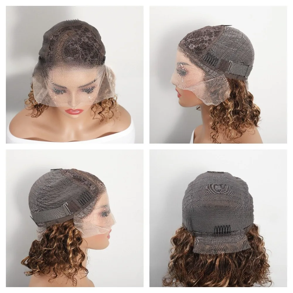 Alta luce moda 4/27 onda profonda pizzo anteriore Bob colore pianoforte copertura della testa 8-14 pollici tessitura a mano piena vergine brasiliana Remy