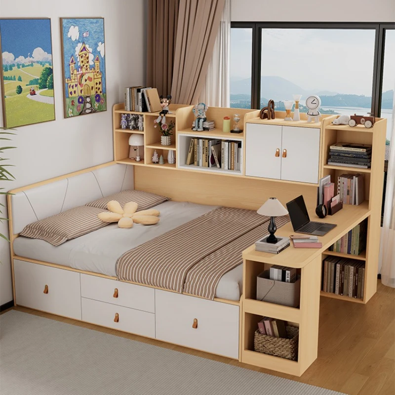 

Tatami bed with desk High box storage single bed Desk integrated