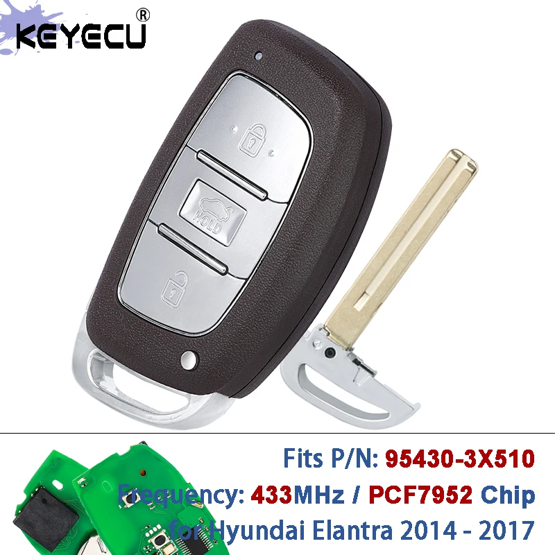 

KEYECU P/N: 95430-3X510 FCC ID: DVI-MDFGE03 433 МГц PCF7952 Чип Бесключевой дистанционный брелок для Hyundai Elantra 2014 2015 2016 2017