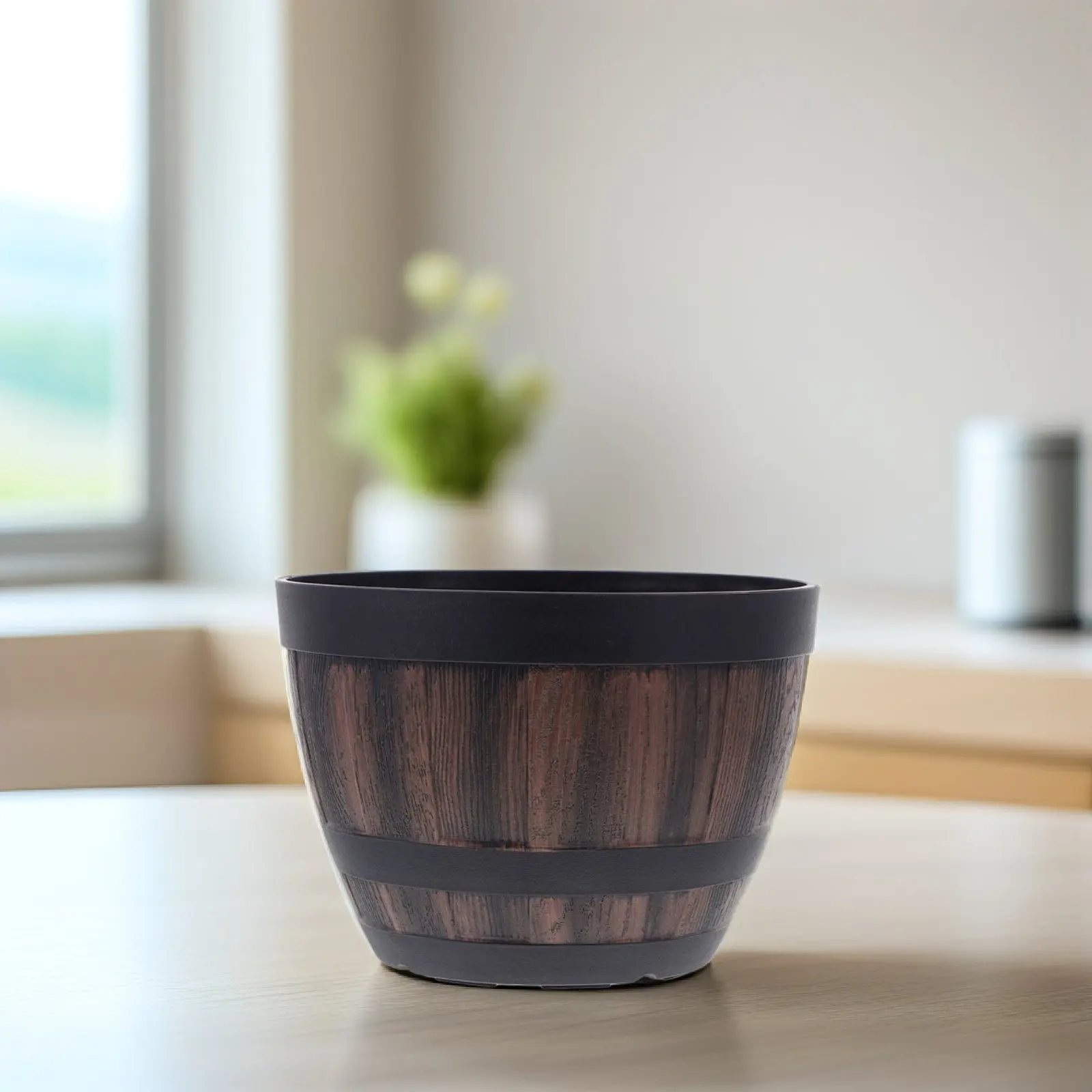 2Pcs Barrel Planter Vintage Style Plastic Flower Pots Home Garden Plant Holder Decorative Outdoor Hydroponic Planter Box