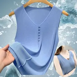 Knitting Vintage Tank Top V-Neck Sleeveless Shirts Vest Loose Summer Clothes For Women Solid Basic Woman Clothing Tank Tops 2024