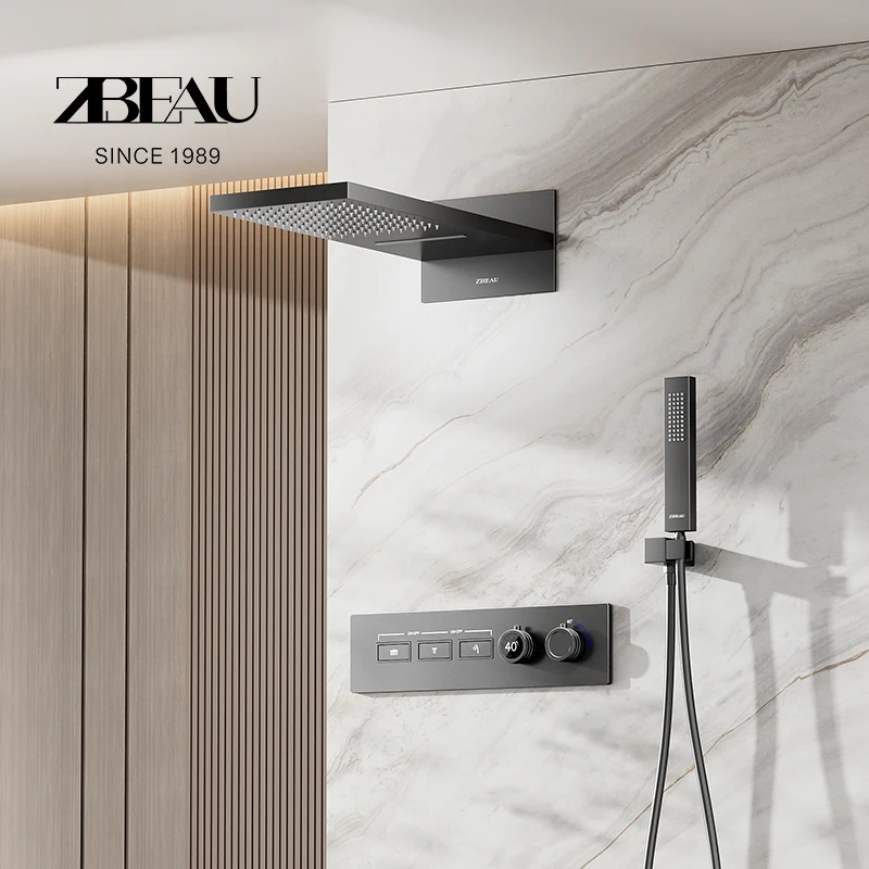 Concealed shower head set, digital top spray waterfall, pre embedded hidden embedded shower head set