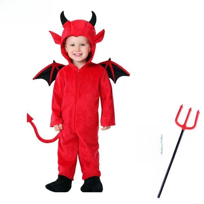 أزياء الهالوين للأطفال الشيطان الأحمر كيب الأرجواني الخفافيش رداء أداء زي بنين بنات طفل Dr up Tailzero H7567