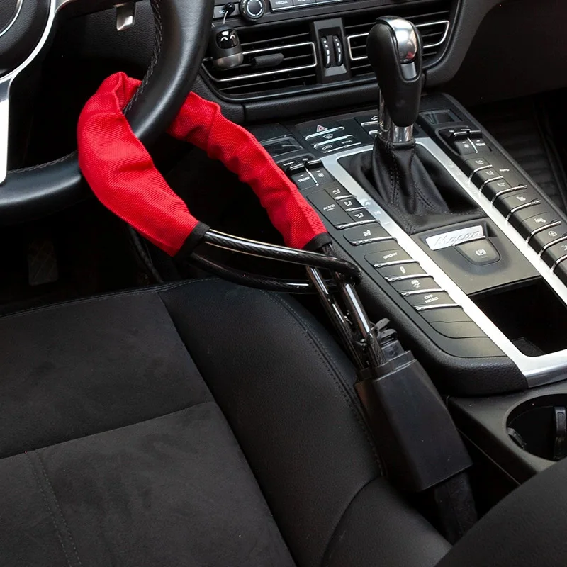 Car Steering Wheel Bold Steel Lock Seat Belt Anti-theft Lock with 3 Keys Anti-theft Device Easy to Install Fits Most Cars SUVs