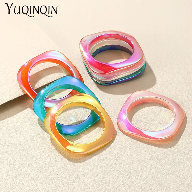 Korean New Square Thin Acrylic Bangles for Women Multicolor Charm Punk Gothic Bracelets & Bangle For Girls Hand Jewelry Gifts