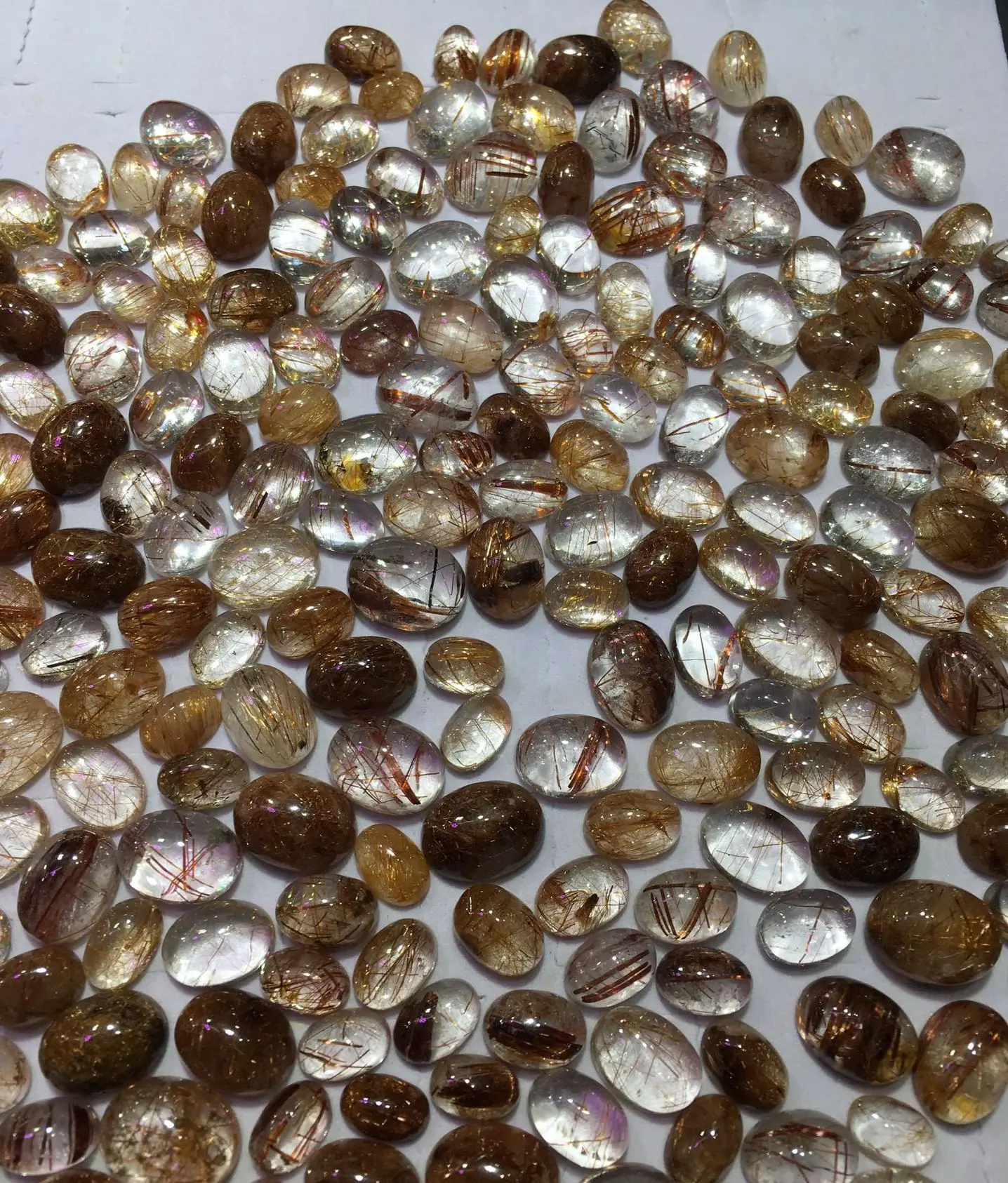 

Wholesale Mixed 10pcs/lot Genuine Golden Rutilated Quartz Crystal Cabochon Bead 11-16 mm Oval Gemstone Ring Face for Jewelry