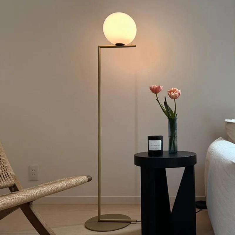 

French medieval floor lamp Nordic designer simple round glass living room bedroom study lamp