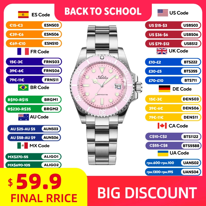 ADDIES Woman's Watches New Luxury GM12 Stainless Steel Elegant Fashion 5Bar Waterproof Luminous Quartz Watches for Ladies 36mm