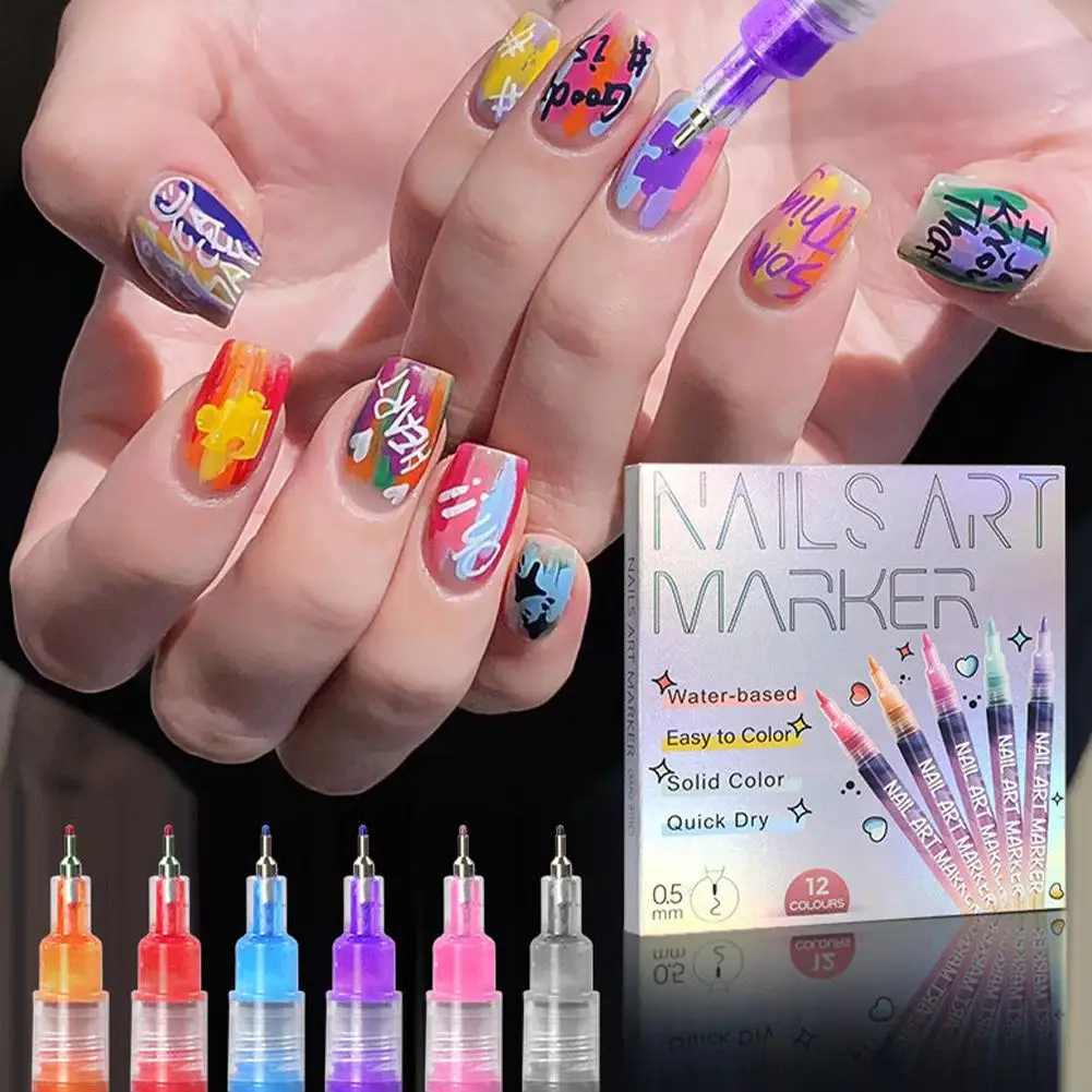 12 pz Nail Art Disegno Graffiti Penna Gel Matita 0.5mm Pittura Impermeabile Liner Pennello Pennarello per unghie ad asciugatura rapida Nail Art Graffiti Pen